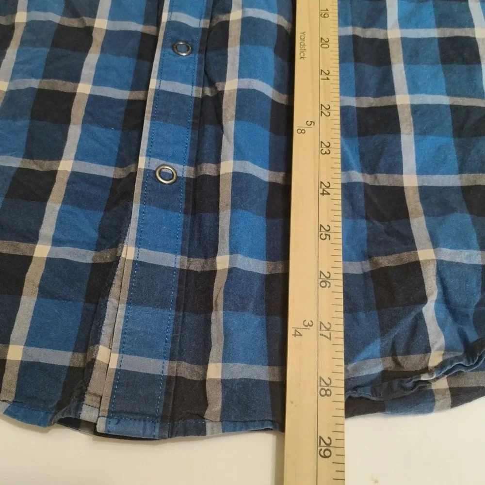 REI Western Snap Shirt XL Blue Plaid Organic‎ Cotton Button-Up Outdoor Hiking